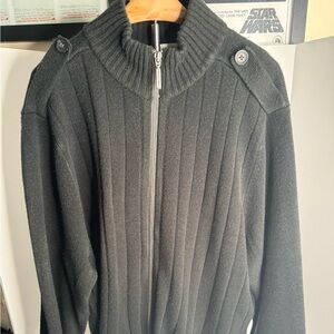 Geoffrey Beene Mens XL Zip-up Mock Neck Cardigan Sweater black